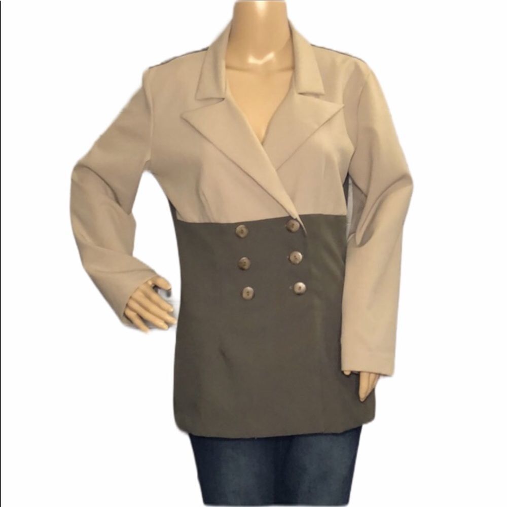 Vintage Victoria Ashley Double Breasted Blazer Tan Olive Green Medium?